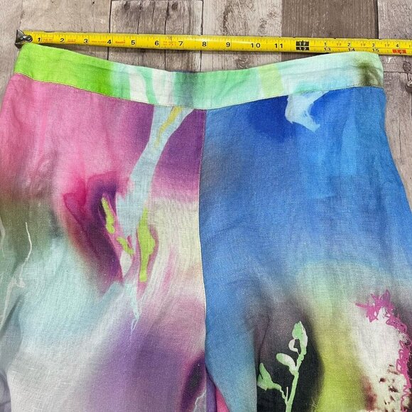 120% Lino Linen Floral Wide-Leg Pull-On Pants Size 44 / US M Summer Resort Beach - Picture 9 of 15